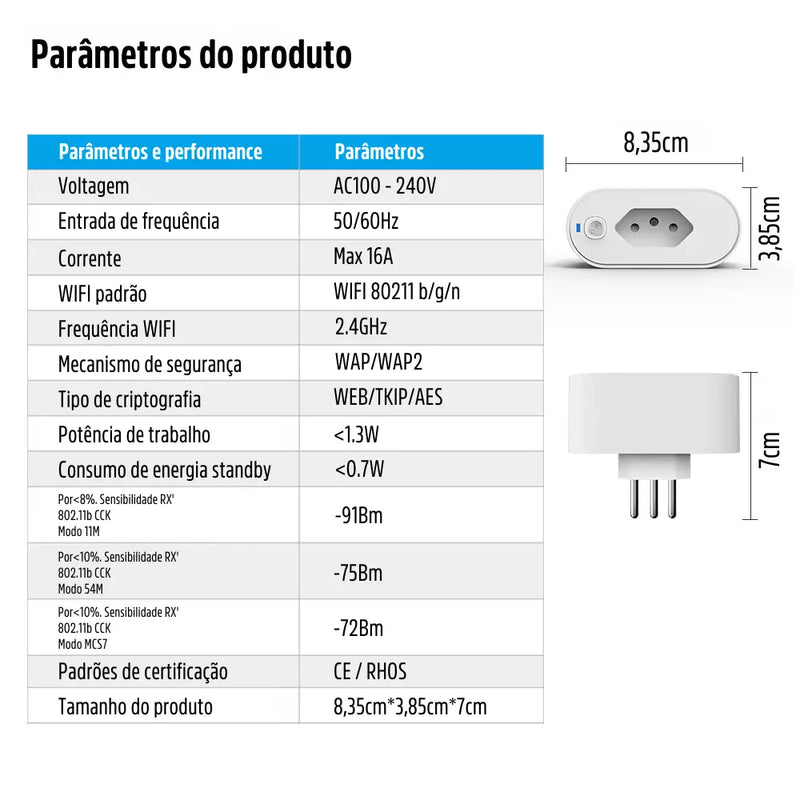 Tomada Inteligente Wi-Fi Liga e Desliga