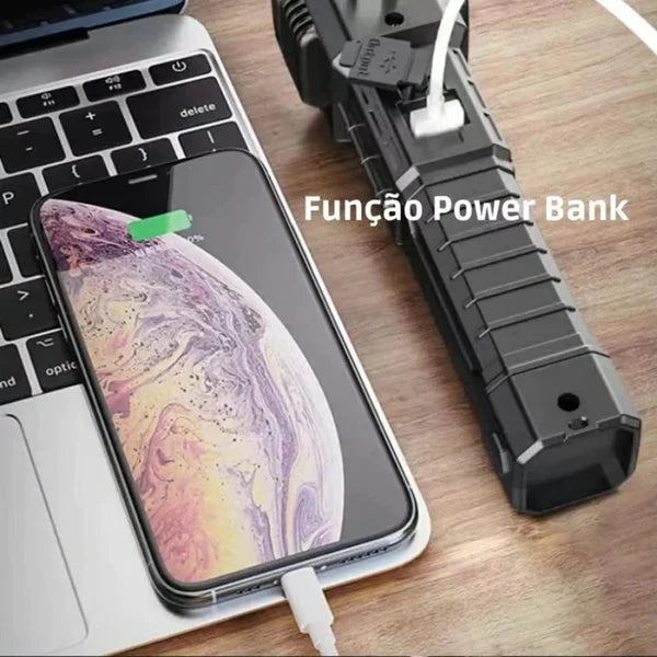 Lanterna Tática 4 em 1 com Powerbank Integrado